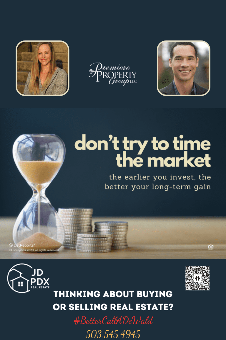 Don't Try to Time The Market. Financial concept image with an hourglass and increasing stacks of coins, captioned with advice against trying to time the market and suggesting early investments for long-term gains.