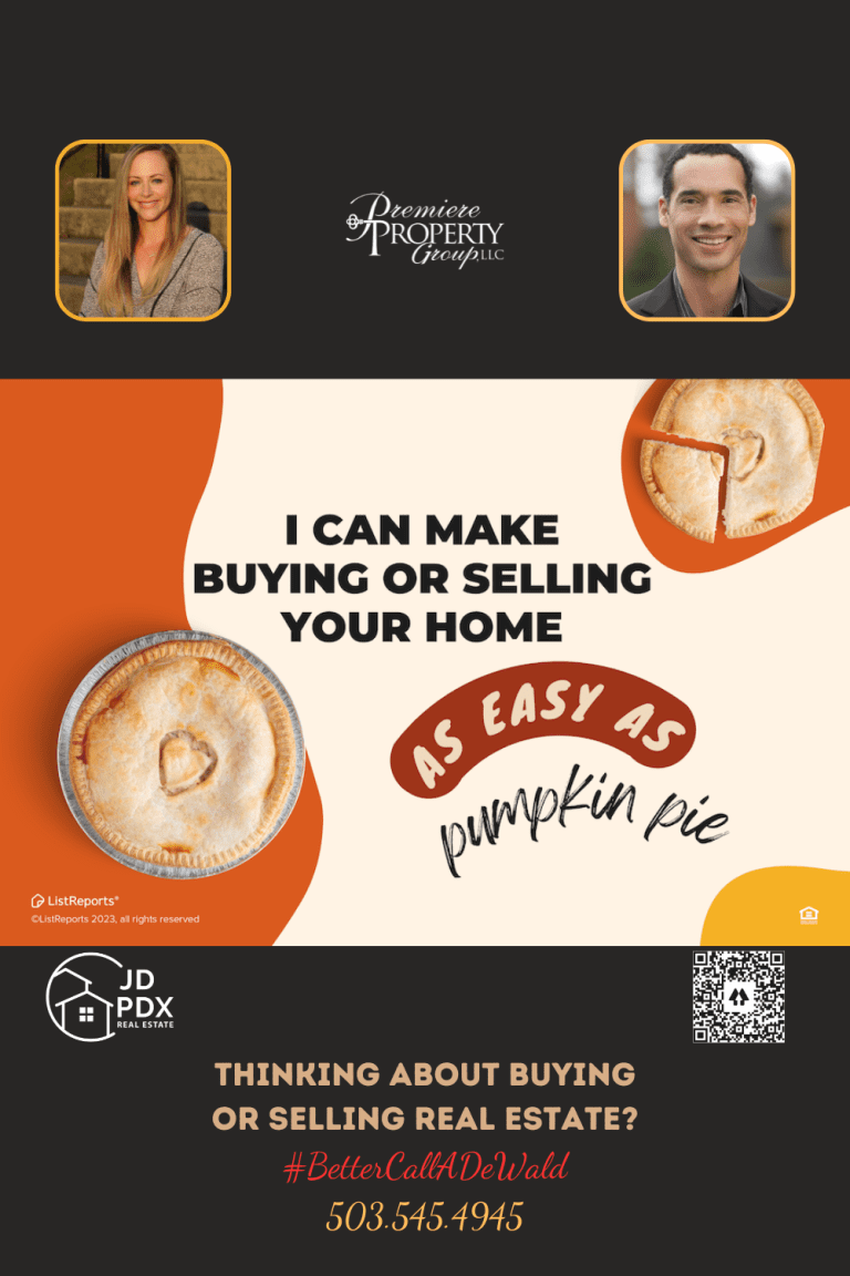 Embark on Your Dream Home Journey. Real estate marketing image with the slogan 'I can make buying or selling your home as easy as pumpkin pie,' featuring images of a whole pumpkin pie and a slice.