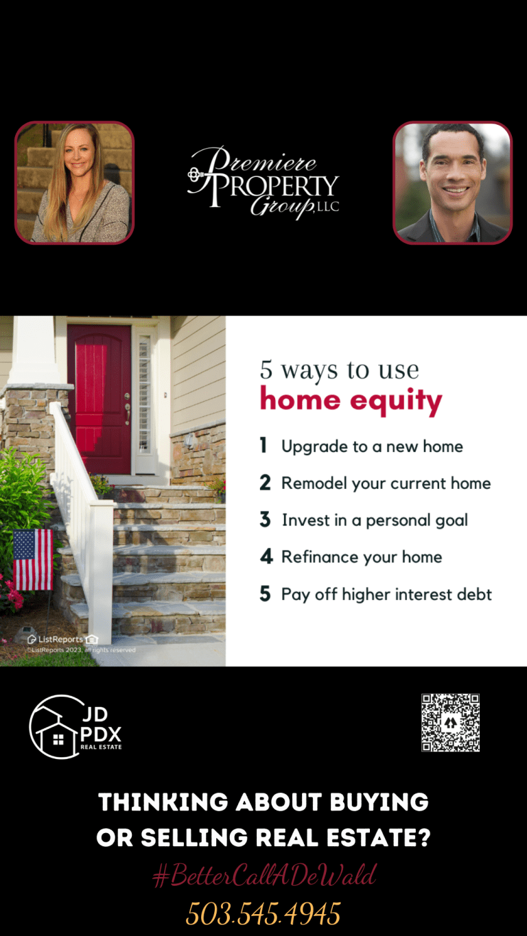 5 ways to use home equity graphic listing 5 different ways to use home equity JD PDX Real Estate QR code for more information on the realtors in this post.