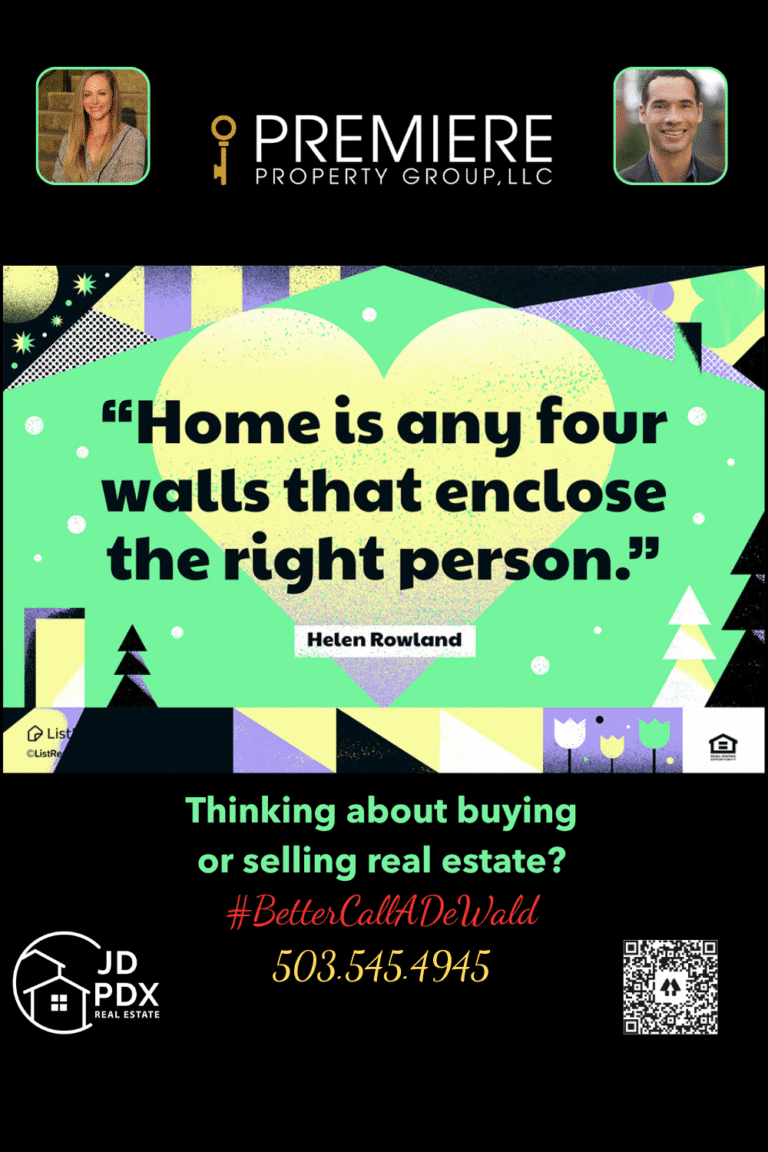 Find Your Place to Make Memories. Graphic featuring a quote by Helen Rowland that reads, “Home is any four walls that enclose the right person.” The design includes abstract geometric trees, stars, and a large heart in soft pastel shades of green, yellow, lavender, and black.