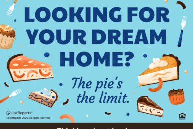 Fall Into Possibilities. Real estate graphic with slices of pie surrounding the question ‘Looking for your dream home?’ and agent branding displayed below