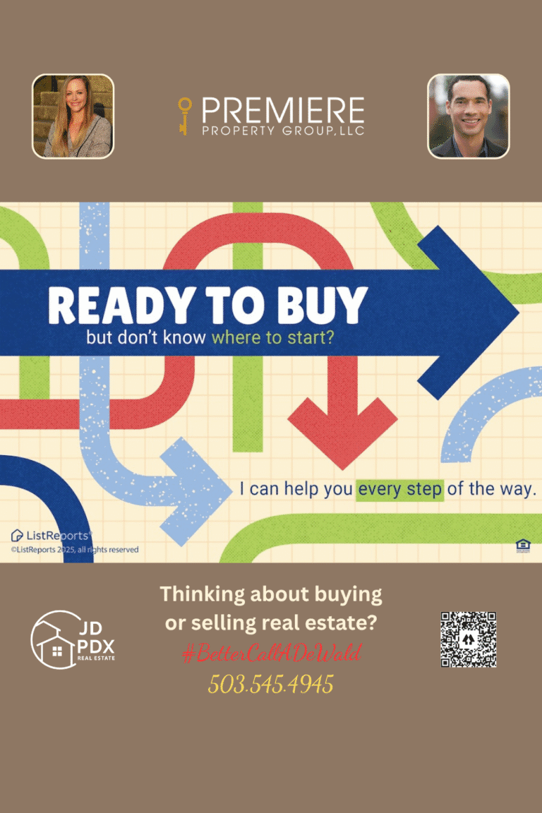 From Someday to Move-In Day. A colorful graphic with arrows pointing in different directions and the text “Ready to buy but don’t know where to start? I can help you every step of the way