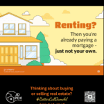 Illustration of a house with message about renters paying someone else’s mortgage, encouraging homeownership and building equity in Portland-area real estate